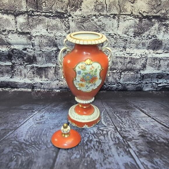 Antique Orange Sevres Style Portrait Porcelain Urn Desdren - Picture 6 of 9